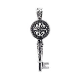 Sterling silver key pendant with handcrafted Bali floral design – symbolic jewelry gift of love, luck, and new beginnings